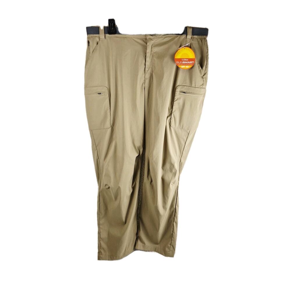 LL Bean Pants Mens Medium Khaki SunSmart UPF 50+ Outdoor Hiking Nylon Belted